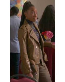 The Sex Lives of College Girls Alyah Chanelle Scott Brown Leather Jacket