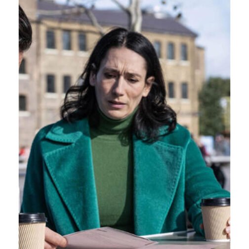 The Suspect Sian Clifford Teal Velvet Coat - Image 2