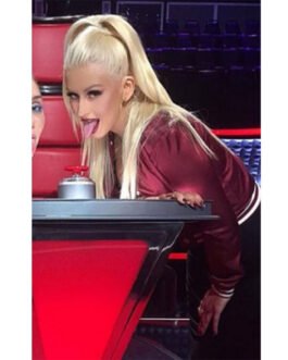 The Voice Season 10 Christina Aguilera Burgundy Jacket