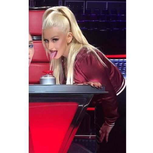 The Voice Season 10 Christina Aguilera Burgundy Jacket - Image 2