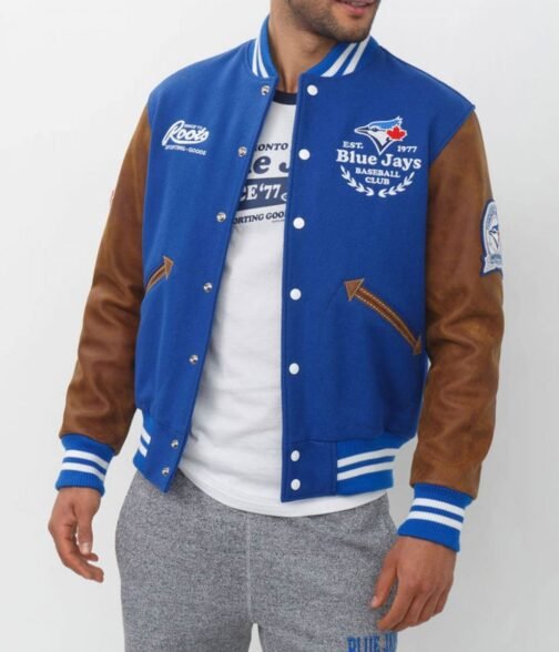Toronto Blue Jays Letterman  Blue and Brown Jacket