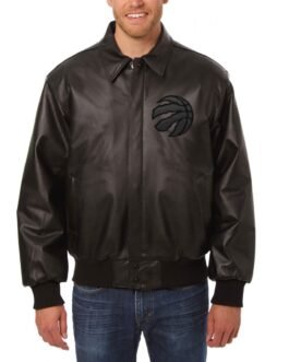 Bomber Toronto Raptors Black Leather Jacket