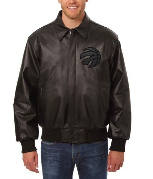 Bomber Toronto Raptors Black Leather Jacket