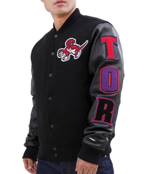 Toronto Raptors Black Letterman Jacket - Image 4