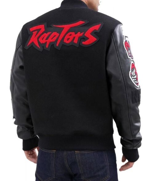 Toronto Raptors Black Letterman Jacket - Image 2