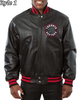 Varsity Toronto Raptors Black Leather Jacket