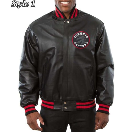 Varsity Toronto Raptors Black Leather Jacket