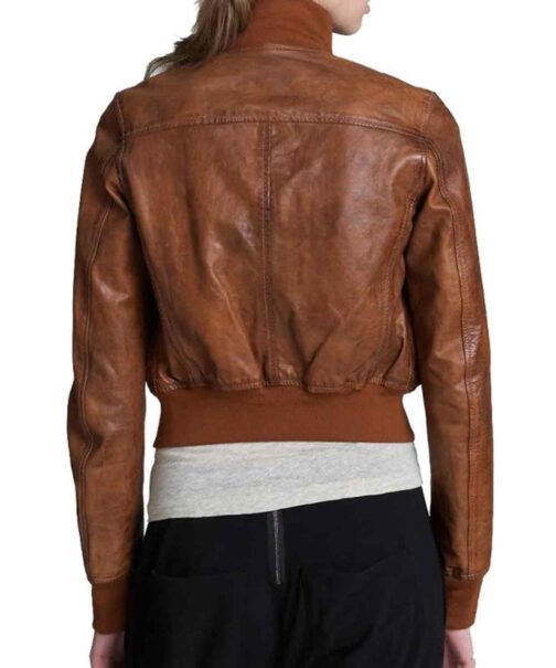 Revolution Tracy Spiridakos Bomber Cropped Leather Jacket - Image 2