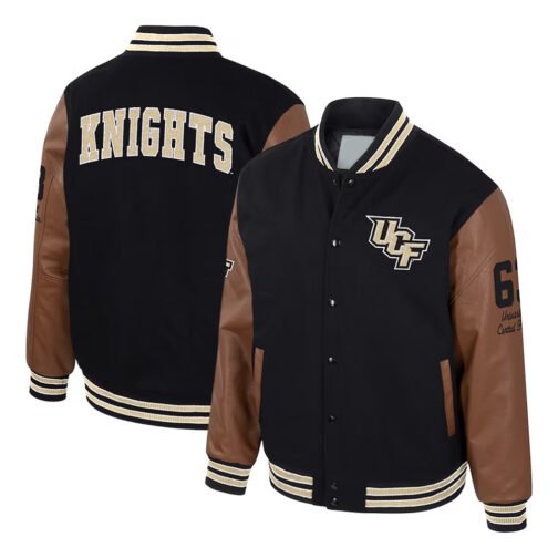 UCF Knights Black and Brown Letterman Jacket - Image 3