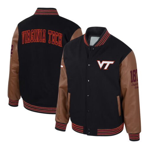 Virginia Tech Hokies Black and Brown Letterman Jacket - Image 3