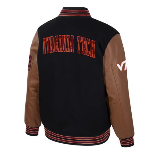 Virginia Tech Hokies Black and Brown Letterman Jacket - Image 2
