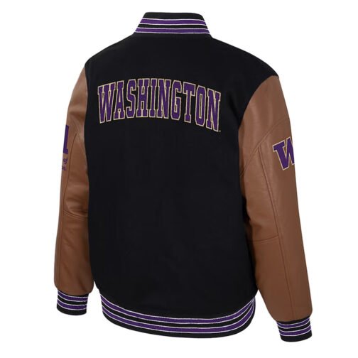 Washington Huskies Black and Brown Letterman Jacket - Image 2