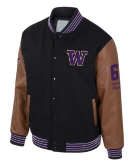 Washington Huskies Black and Brown Letterman Jacket