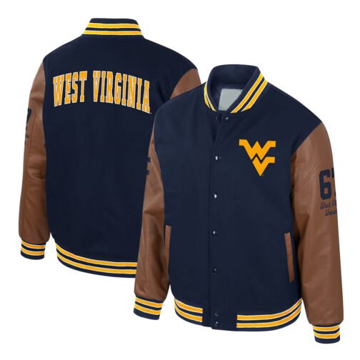 West Virginia Mountaineers Black and Brown Letterman Jacket - Image 3