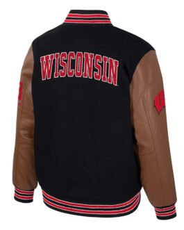 Wisconsin Badgers Black and Brown Letterman Jacket