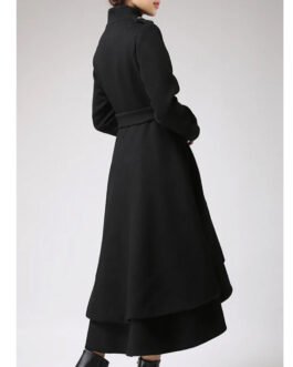 Women’s Asymmetrical Hem Black Swing Wool Coat