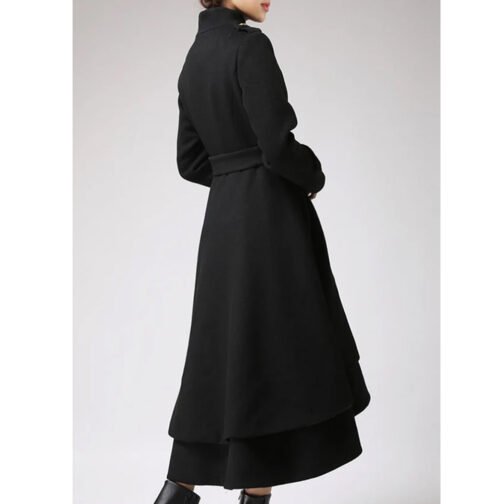 Women’s Asymmetrical Hem Black Swing Wool Coat - Image 2