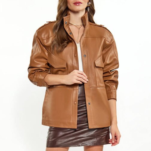 Women’s Red Long Belted Leather Jacket - Image 14