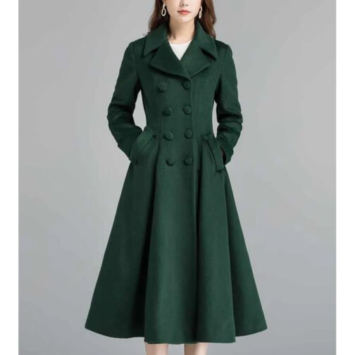 Women’s Swing Green Double Breasted Wool Coat - Image 3