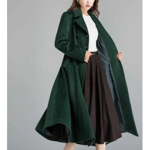 Women’s Swing Green Double Breasted Wool Coat - Image 4