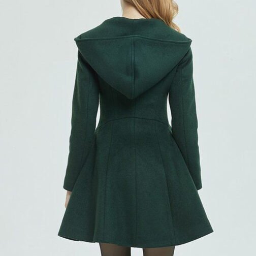 Women’s Forest Green Swing Hooded Wool Coat - Image 2