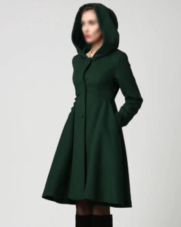 Women’s Forest Green Swing Hooded Wool Coat