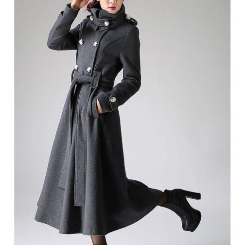 Women’s Gray Military Cashmere Coat - Image 4