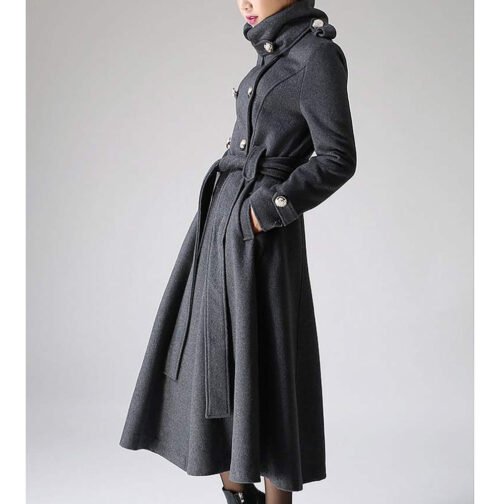 Women’s Gray Military Cashmere Coat - Image 3