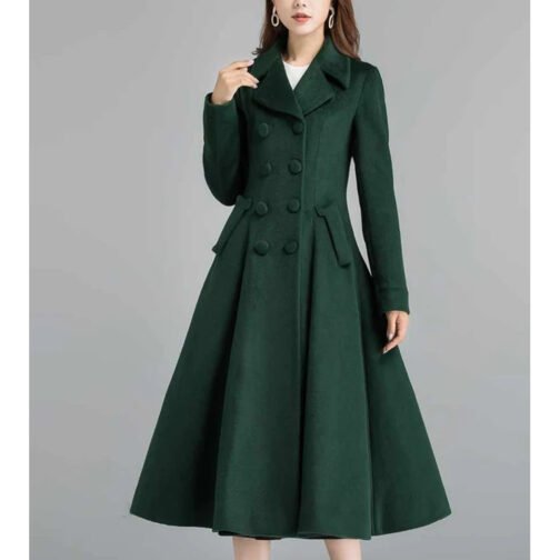 Women’s Swing Green Double Breasted Wool Coat