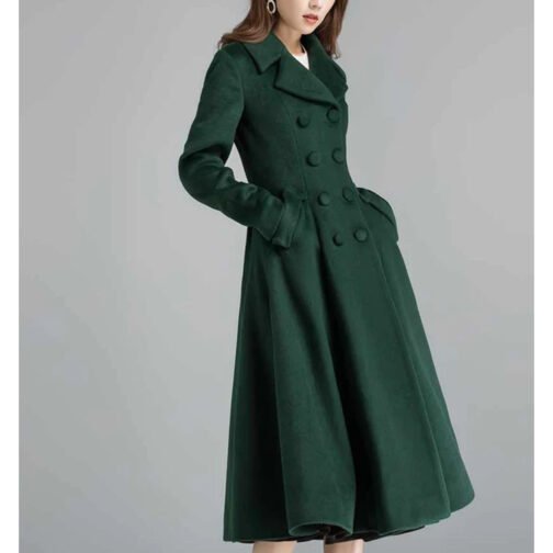 Women’s Swing Green Double Breasted Wool Coat - Image 5