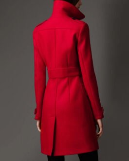 Women’s Military Buckle Detail Red Wool Coat