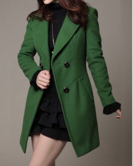 Women’s Slim Double Breasted Green Wool Coat