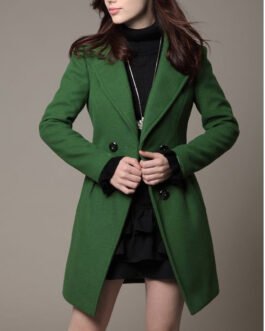 Women’s Slim Double Breasted Green Wool Coat