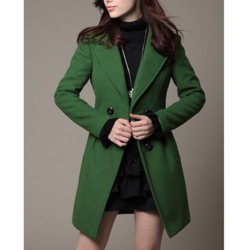 Women’s Slim Double Breasted Green Wool Coat