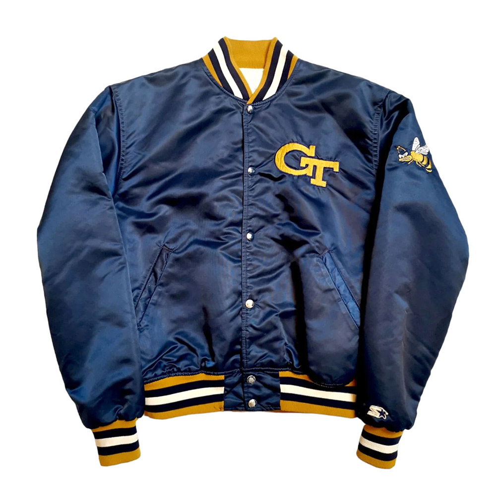 1986 Georgia Tech Jacket – Vintage Full-Snap Navy Blue Satin