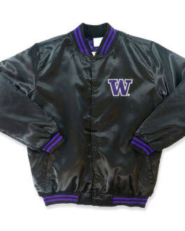 Washington Huskies Button Up Black Satin Jacket