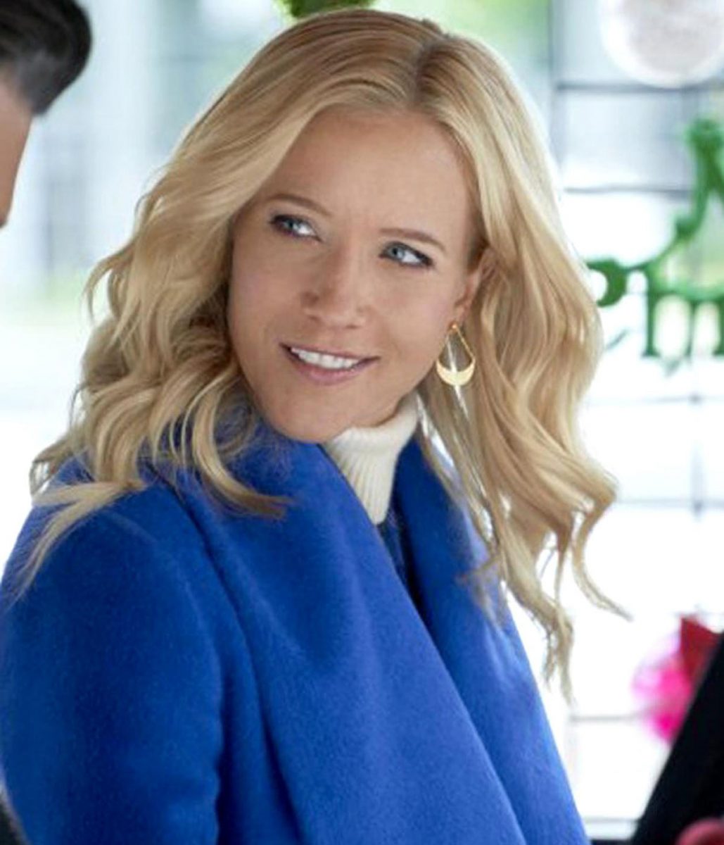 Jessy Schram A Nashville Christmas Carol Blue Wool Coat - Image 3