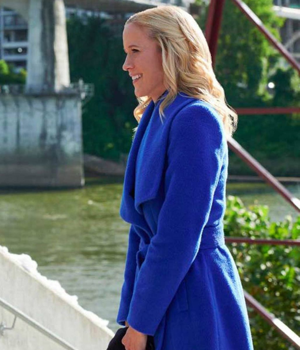 Jessy Schram A Nashville Christmas Carol Blue Wool Coat