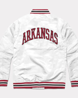 Arkansas Leaning Hog White Varsity Satin Jacket