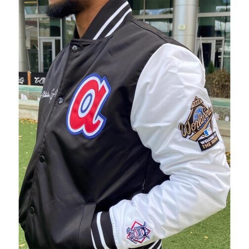 Atlanta Braves White and Black Satin Jacket - Image 3
