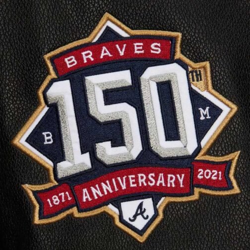 Atlanta Braves Black Out Vintage Logo Varsity Jacket - Image 7