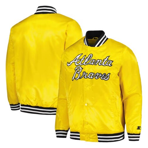 Atlanta Braves Gold Cross Bronx Fashion Varsity Satin Jacket - Image 3