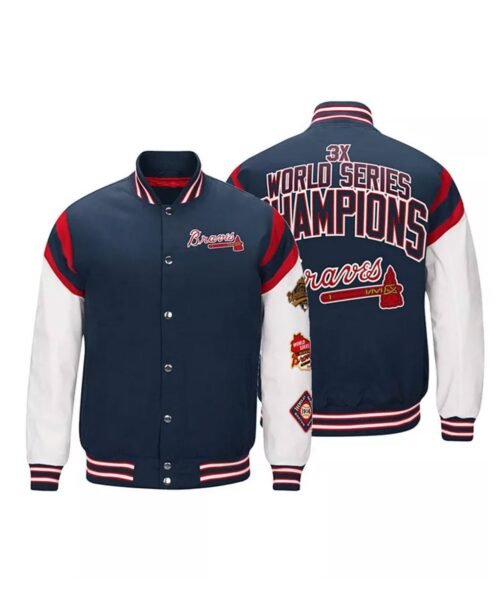 Atlanta Braves Home Team Commemorative Navy and White Jacket - Image 3