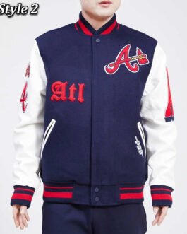 Atlanta Braves Mash Up Navy and White Varsity Jacket