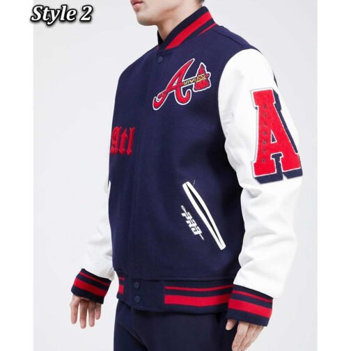 Atlanta Braves Mash Up Navy and White Varsity Jacket - Image 8