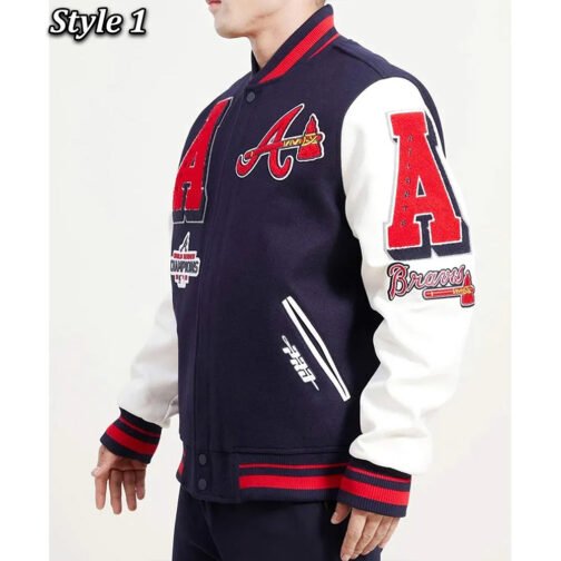 Atlanta Braves Mash Up Navy and White Varsity Jacket - Image 7