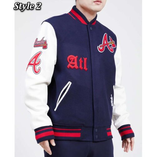 Atlanta Braves Mash Up Navy and White Varsity Jacket - Image 6