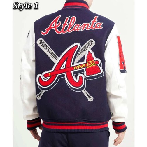 Atlanta Braves Mash Up Navy and White Varsity Jacket - Image 3