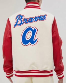 Atlanta Braves Mash Up Varsity Off White and Red Jacket