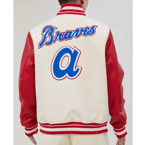 Atlanta Braves Mash Up Varsity Off White and Red Jacket - Image 2
